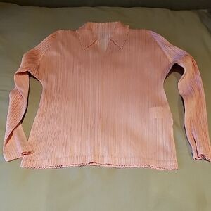 Issey Miyake Pleated Long-Sleeve Top in Peach